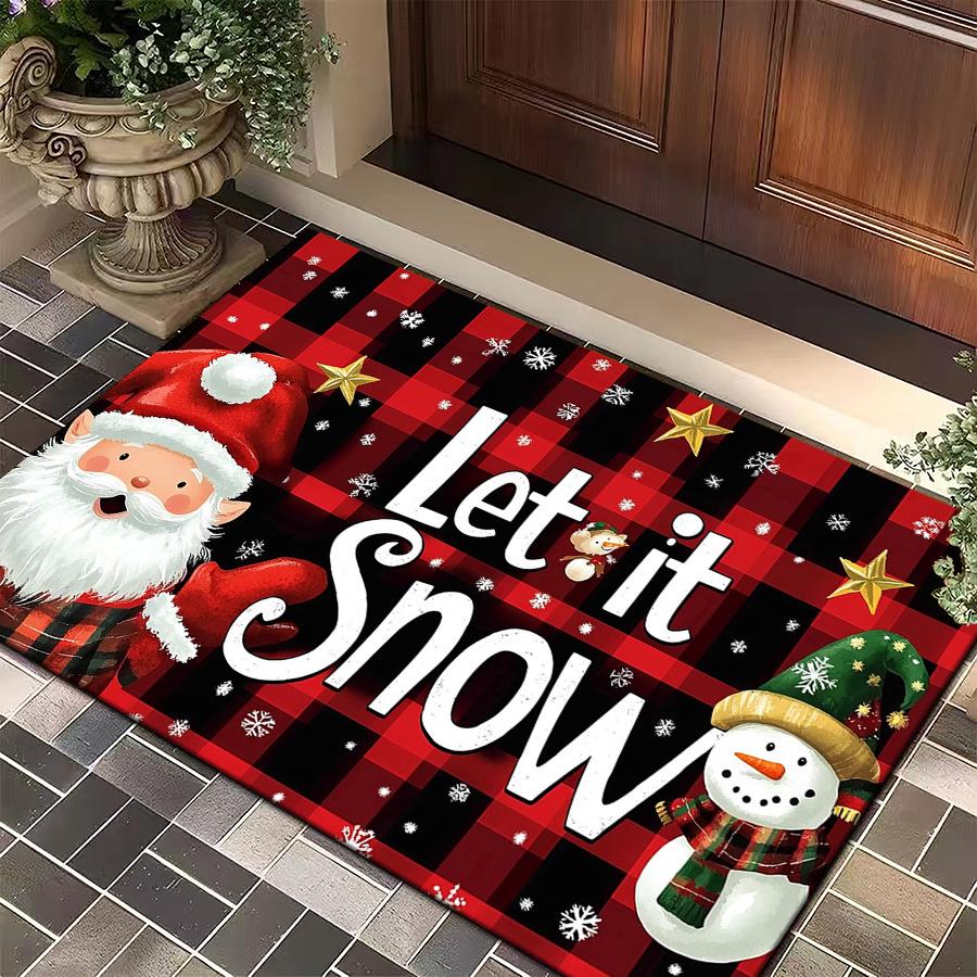 Cartoon Christmas Knit-Style Non-Slip Velvet Floor Mat: Dirt-Resistant Bathroom or Entrance Decor
