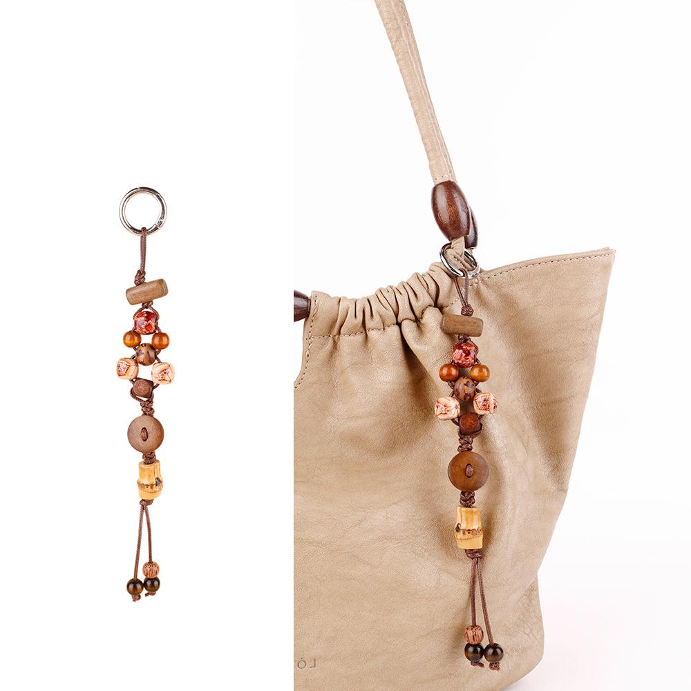 

Retro Tassel Keychain with Natural Wood Beads & Bow