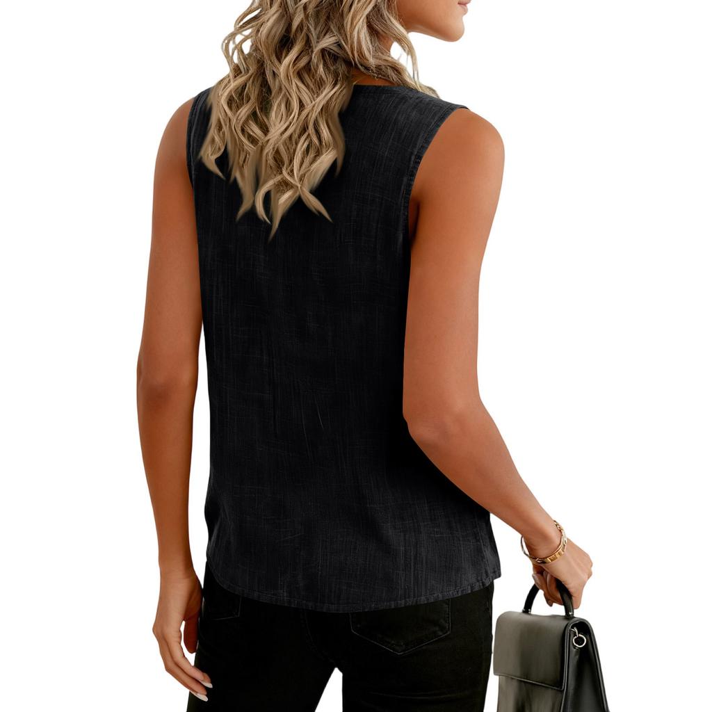 Damen Farbige Baumwoll-Leinen-Camisole Locker Ärmellos Vielseitiges Unterziehoberteil