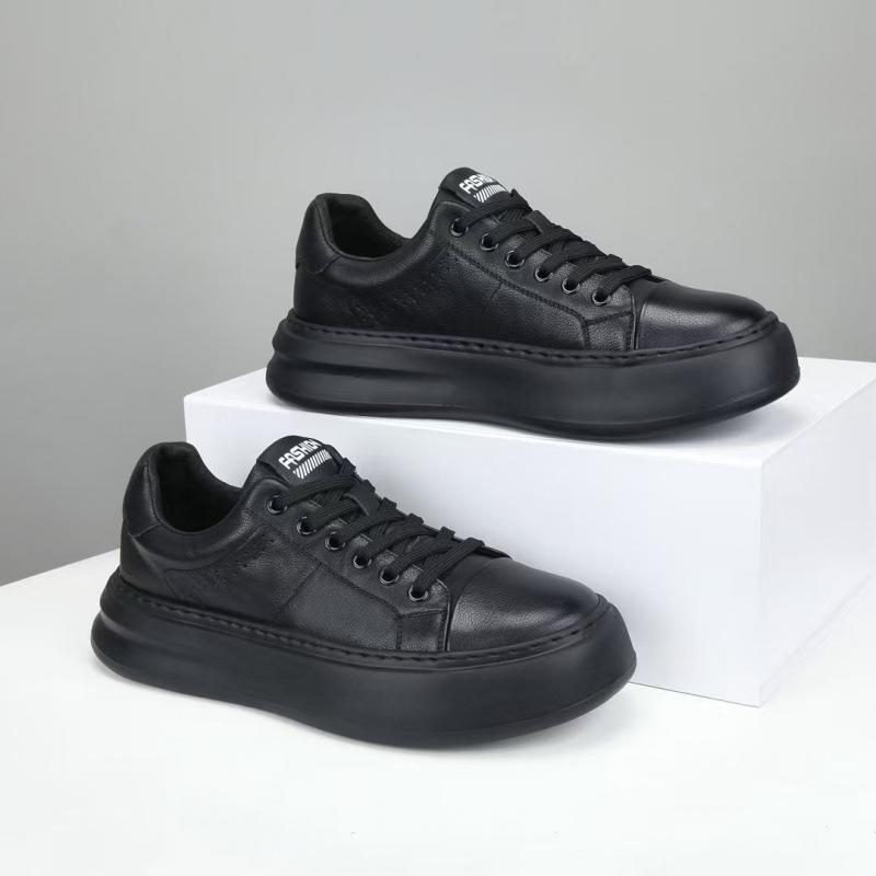 Cross-Border Leather Little White Shoes Men'S Thick-Soled Lightweight Sports Shoes First-Layer Cowhide Breathable Casual Shoes Niche Sense Board