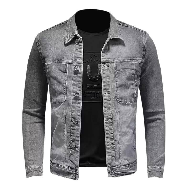 Men's Classic Denim Baseball Jacket: Youthful, Stylish Autumn Outerwear with Lapel