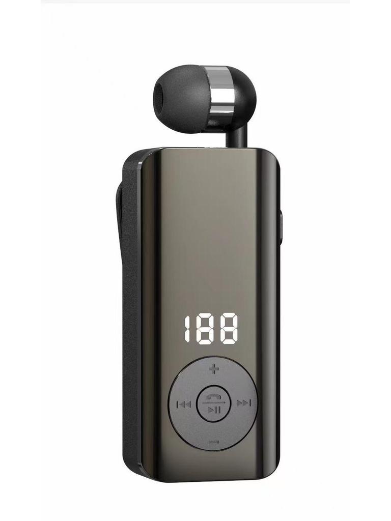 Clip-On Bluetooth Headset with Digital Display, Stereo Sound, Long Battery Life, and Retractable Cable