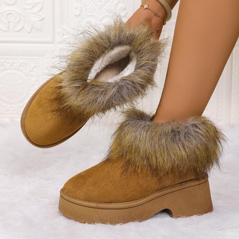 New fluffy boots imitation raccoon fur round head thick bottom plush lined fluffy snow boots