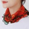 Women Faux Pearl Ruffled Square Scarf Fashion Multi-use Lace Hair Band Gift