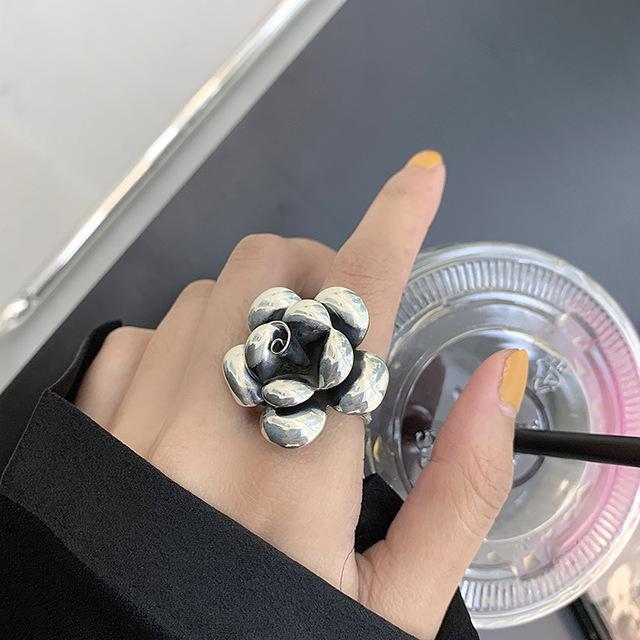 Foxanry Kupferfarbene Verlobungsringe Neue Mode Kreativ Übertreibung Blume Vintage Punk Party Schmuck Geschenke Für Frauen resizable gray