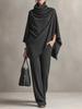 Women's Autumn/Winter Fleece Two-Piece Set: Stand Collar Cape & Wide-Leg Pants