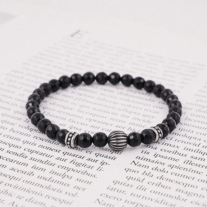 Antique Wrinkle Ball Point Black Cut Onyx Gemstone Bracelet (C2403AC1187_BK)