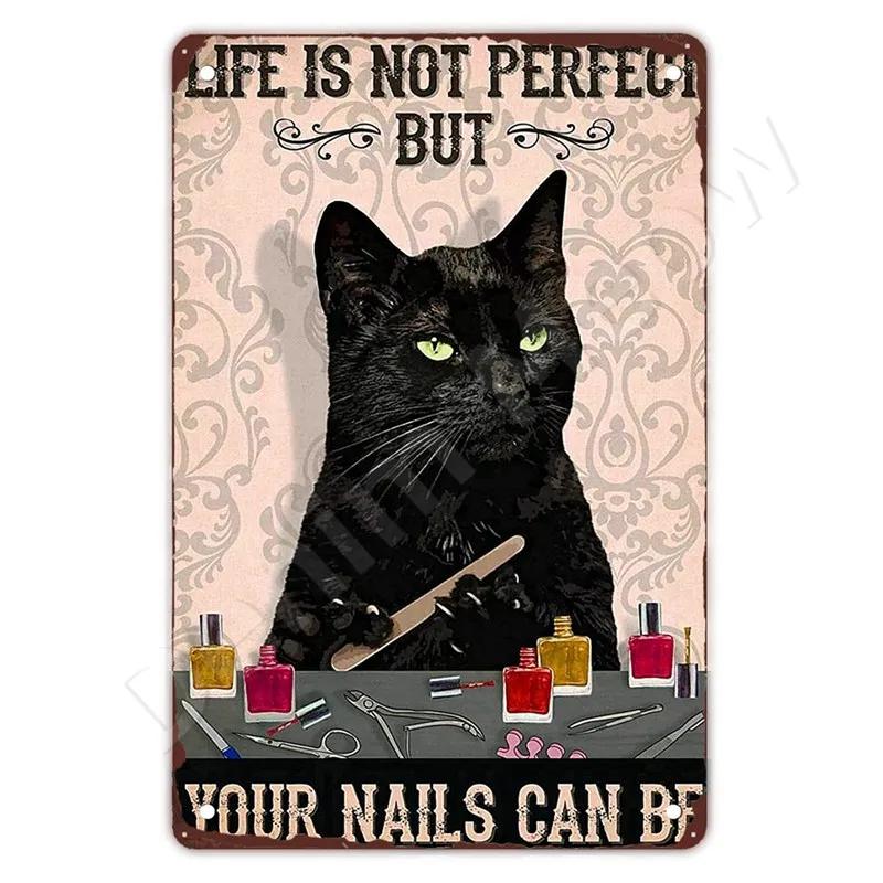 Funny Bathroom Quote Metal Tin Sign, Black Cat, Wash Your Paws, Poster for Home, Bathroom, Cafe, Wall Decor, Gift for Women