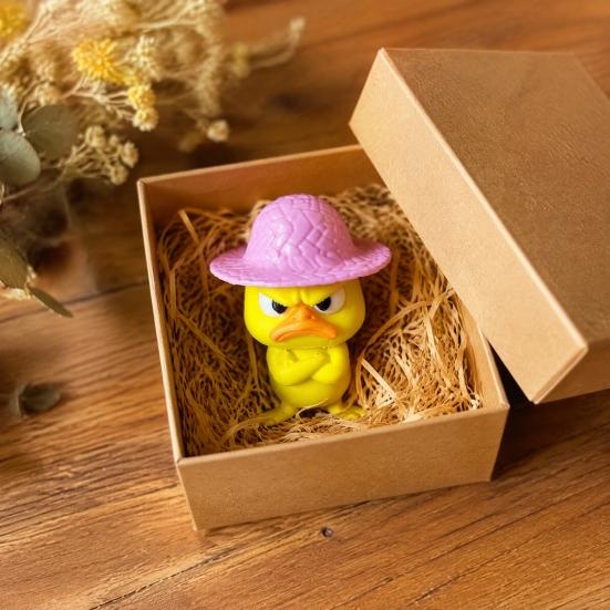 Angry Little Yellow Duck Figurine 4Pcs 3D Printed Figurines, Mini Grumpy with Straw Hat, Compact Ornament for Monitor Stand Cute Cross-Arms