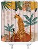 Orange Cheetah and Tropical Leaves Pattern Waterproof Shower Curtain 180x200cm - Jungle Animal Print Bath Curtain for Home Decor