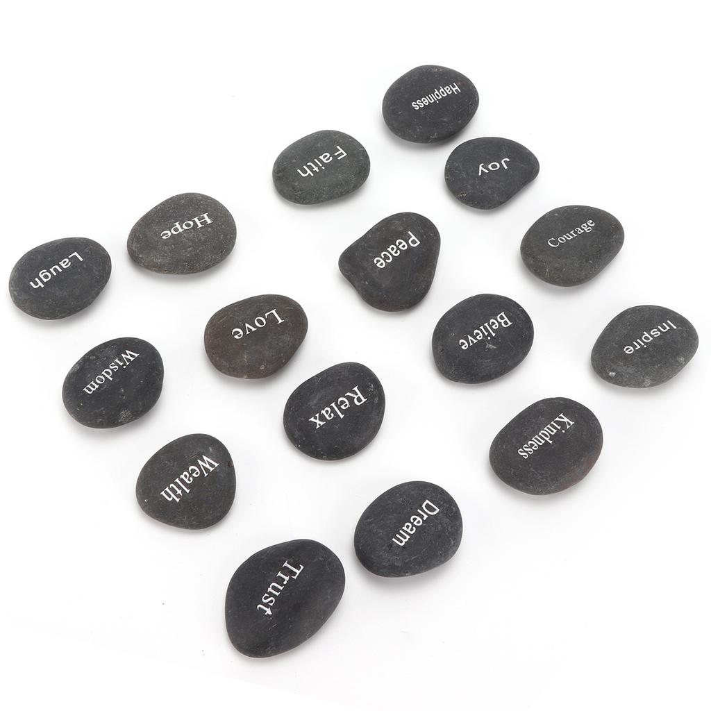 16Pcs Engraved Pebbles Black Matte Rune Divination Supplies with Engraved Lettering for Meditation