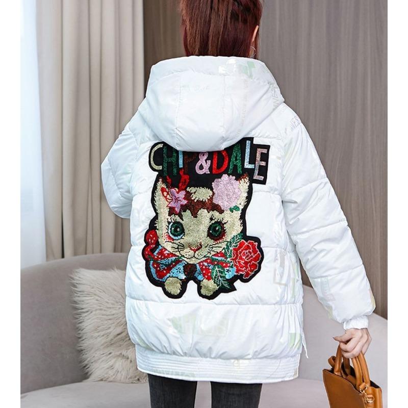 Women's Thickened Loose Cotton Jacket Long Sleeve Rhinestone Korean Fashion Coat