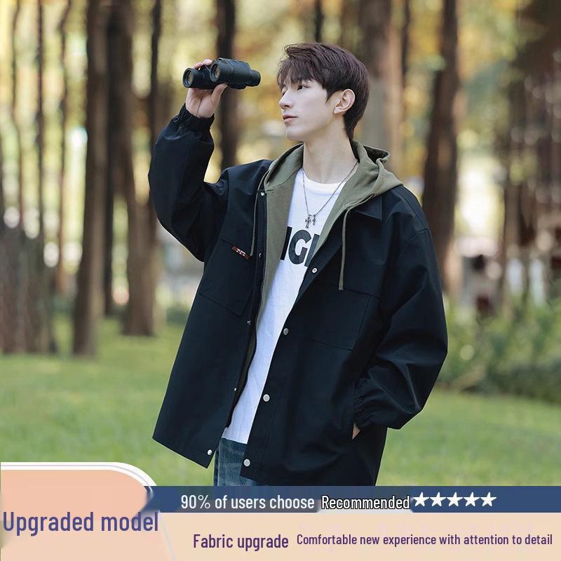 JSEN 2025 Unisex Hooded Mountaineering Jacket - Autumn Wear-Resistant Fake Two-Piece Outdoor Outerwear