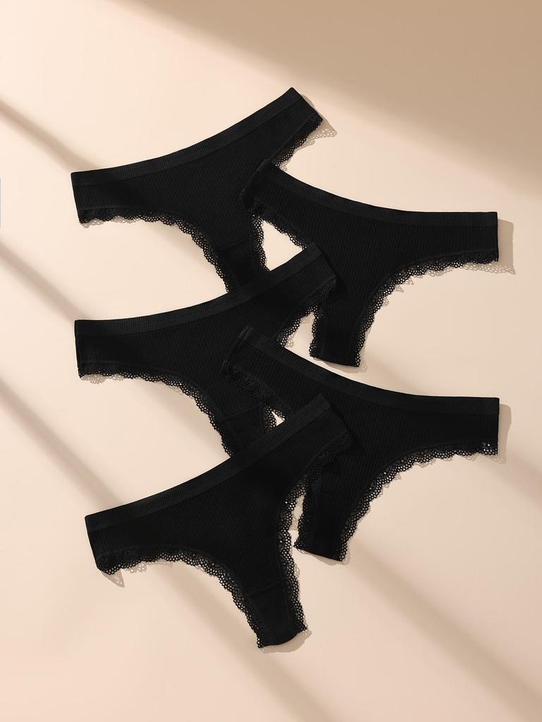 5Pcs Women Thongs Sexy Lace Panties Low Waist Underwear Girls Briefs G-String Breathable Ladies Panty Black Female Lingerie S-XL