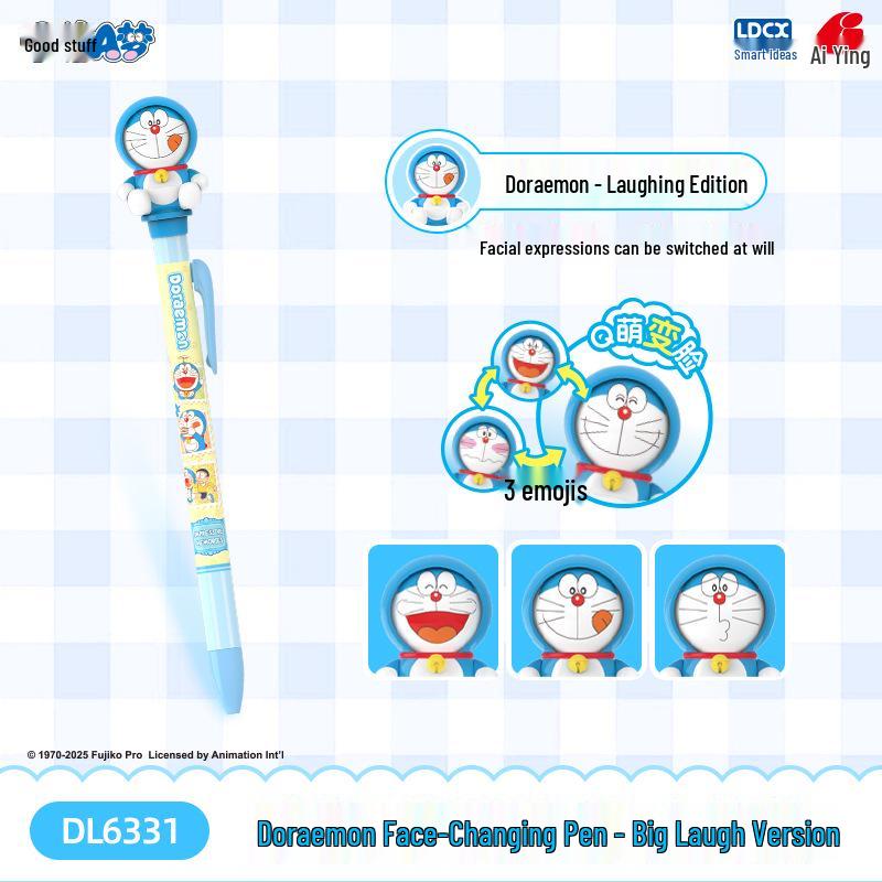 Genuine Doraemon Face-Changing 0.5mm Gel Pen - Clickable Expression Decompression Pen 0.5mm