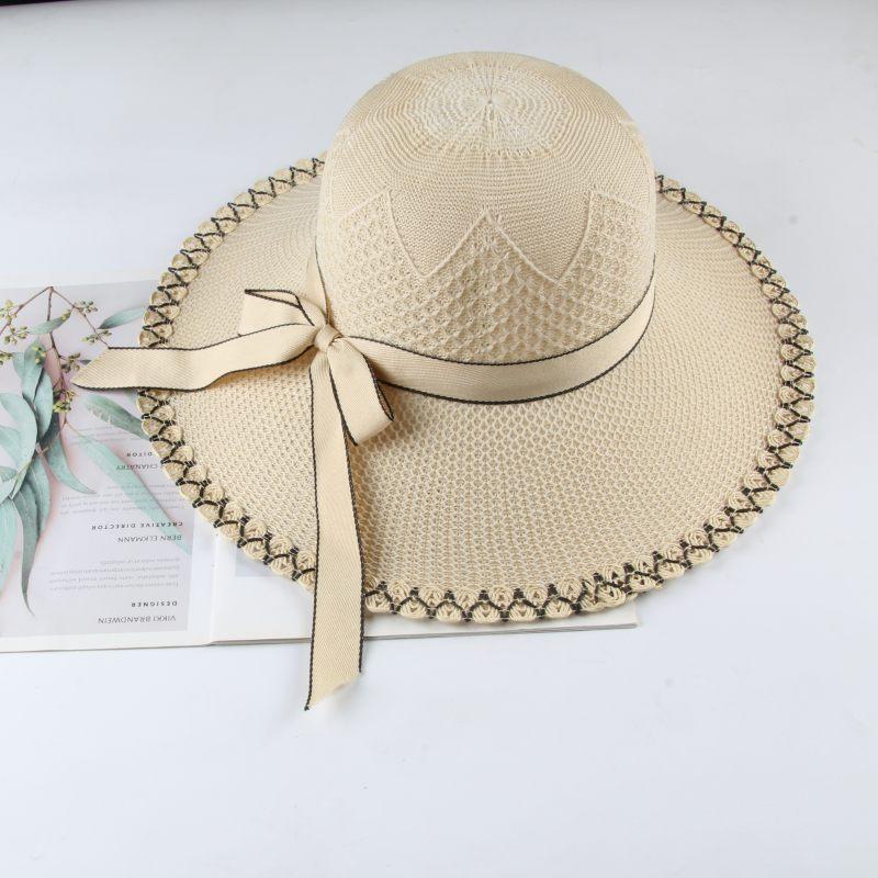 Hat Women's Summer Sun Protection Visor Lafite Straw Hat Fashion Middle-aged and Elderly Mother Sun Hat Big Brim Bucket Hat