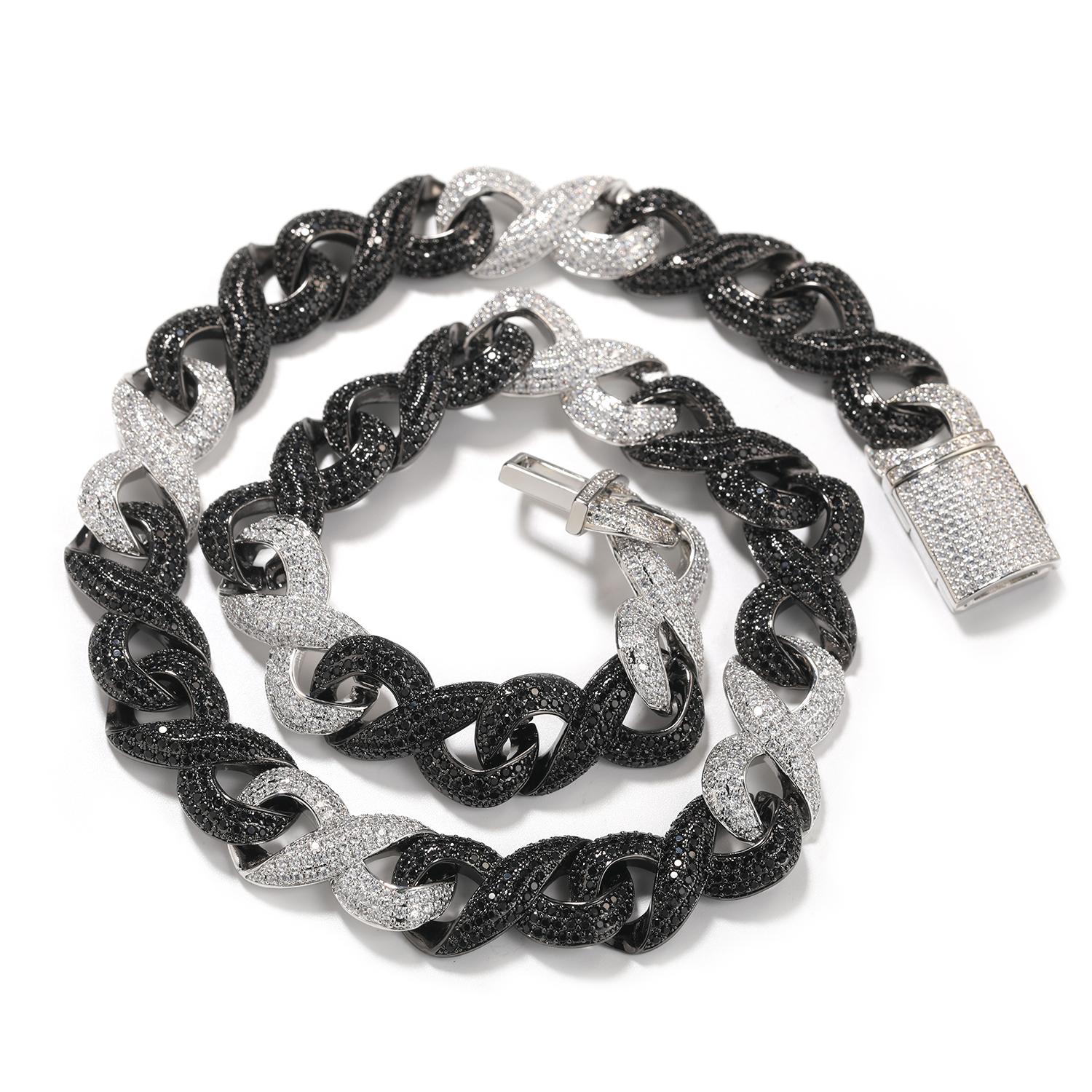 THE BLING KING 15mm Infinity Cuban Chain Necklace Mixed Black Clear Cubic Zirconia Link Chain Best Gift Hiphop Jewelry 18inch