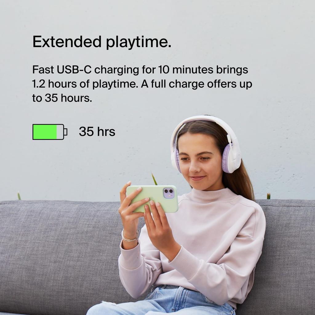 Belkin Junior Wireless Headset with Boom 85dB Volume Limiting 35 Hours of Continuous Bluetooth AUD006btLV Microphone, Function, Playback, 5.2
