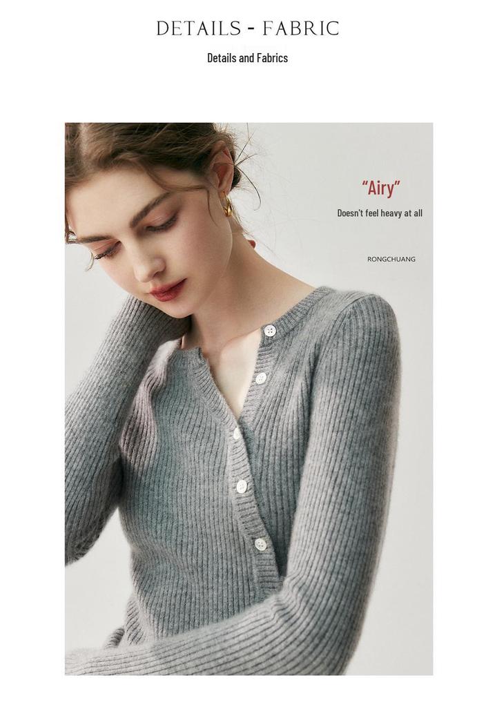 2025 Autumn/Winter Women's V-Neck Slim Fit Cashmere Cardigan - Two-Way Wear, Versatile Knit Jacket