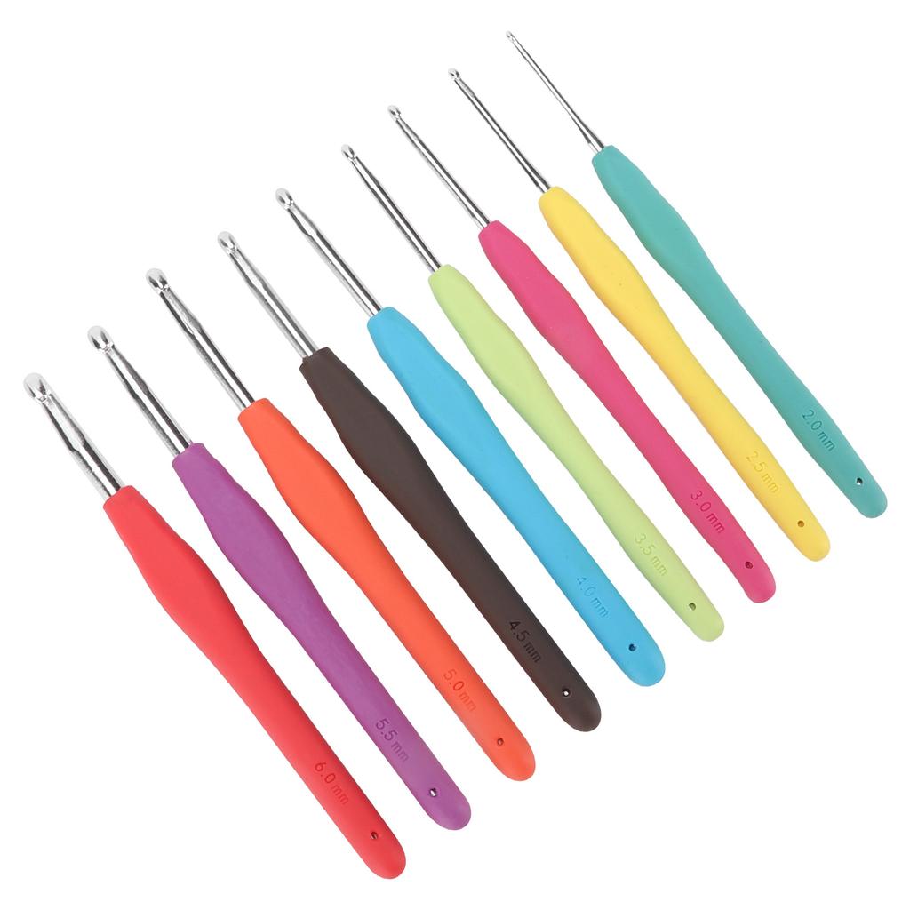 9 Uncinetti 2mm-6mm Ergonomici Manico Morbido in TPR Uncinetti in Alluminio Aghi per Mani Artritiche