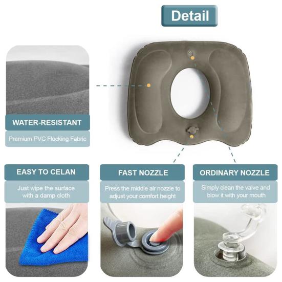 Inflatable Cushion Mid Hollow Anti-Decubitus for Hemorrhoids Flocked Buttock Cushion Fit Most Seats Home Supplies