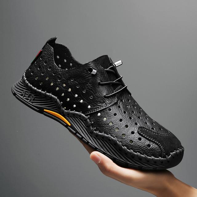 

Кожаная повседневная мужская обувь высокого качества, дышащие прогулочные кроссовки для мужчин, летние лоферы ручной работы, мягкая обувь для вождения 42