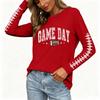 Women's Casual Long Sleeve Neck Top with Rugby Print and Side Slit for Everyday Wear