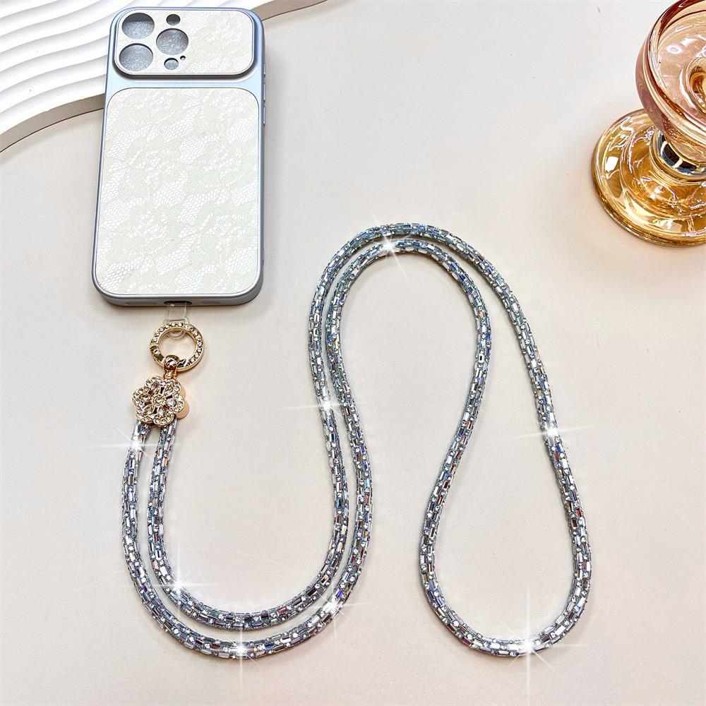 Laccetto per Telefono Cellulare Fiore di Cristallo con Fibbia Rotonda e Cinturino in PVC per Uso come Accessorio Elegante