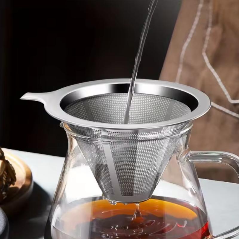 304 Stainless Steel Coffee Funnel Fine Mesh Double Layer Coffee Accessories Reusable Conical Coffee Filter Practical and Durable