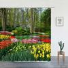 Spring Garden Landscape Shower Curtains Green Plants Flowers Creek Natural Scenery Bath Curtains Bathroom Decor With Hooks