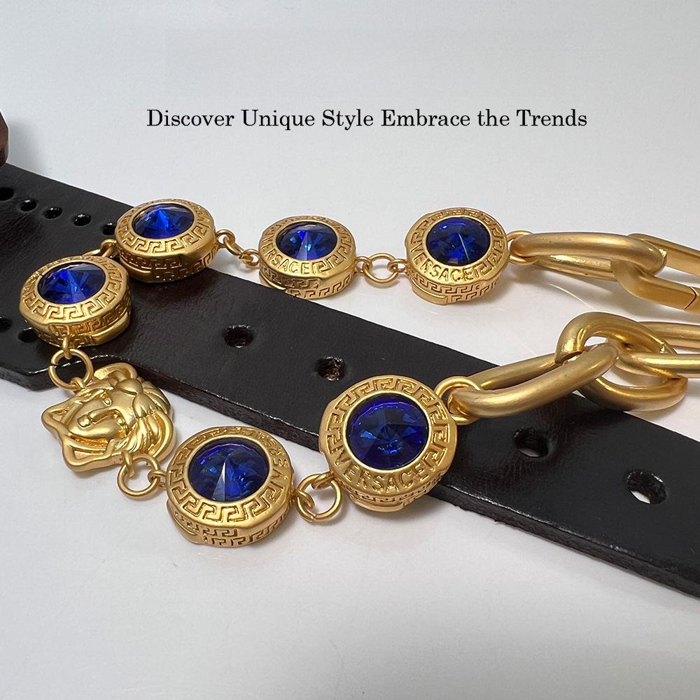 

Комплект из кубинских цепочек и браслета Fanjia из позолоченного золота с сапфирами