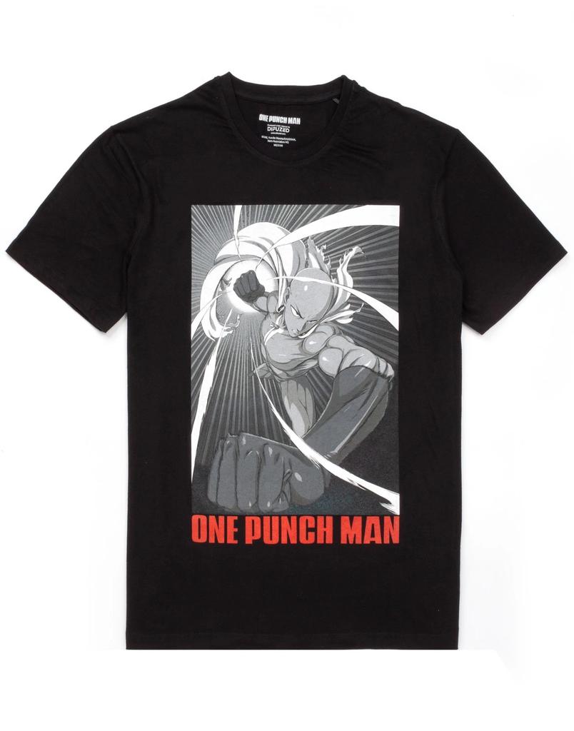 One Punch Man Schwarzer Saitama Kurzarm 100% Baumwolle T-Shirt Herren Tees Top Herren