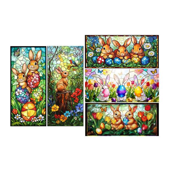 Yousheng Easter Window Clings Stained Glass Bunny UV Resistant Window Privacy Film Removable Static Decals for Living Room Bedroom Bathroom