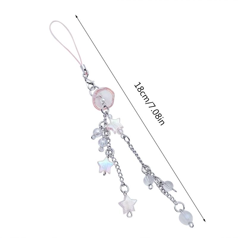 Unique Fringe Cellphone Strap with Jellyfish Shape Star Pendant Phone Lanyard DIY Handmade Cute Phone Charm Jewelry