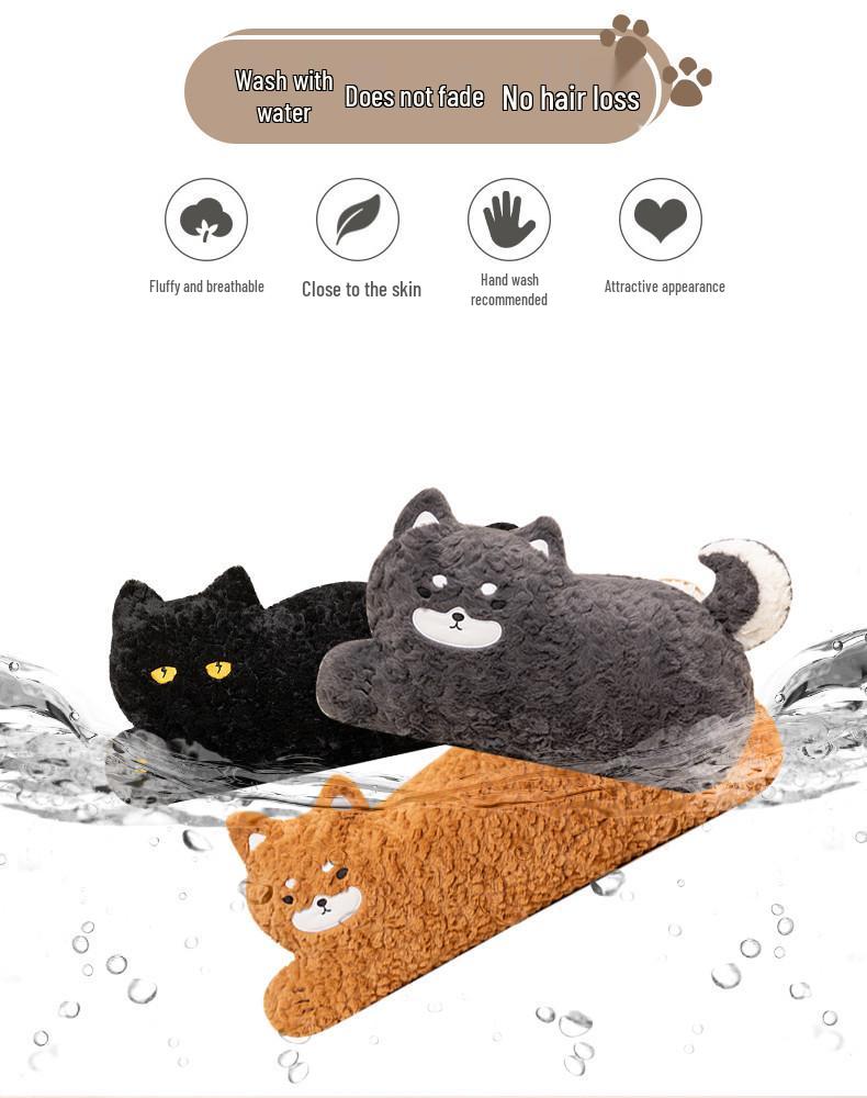 Creative Cartoon Corgi & Black Cat Animal Pillow - Long Lumbar Support Cushion for Sofa or Dorm
