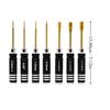 7-Piece Model Screwdriver and Nut Tool Set with Knurled Metal Grips and Size Labels for Scale-Model Assembly, Adjustment, and Maintenance Tasks