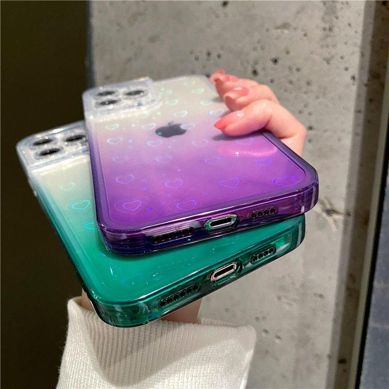 Gradient Holographic Laser Lover Heart Diamond Case For Iphone 13 11 12 Pro Max X Xr Xs Max Clear Bumper Acrylic Cover