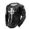 Vintage Imitation T-shirt 3D Printed Cross Long Sleeve T-shirt Plus Size Long Sleeve Top T-shirt Men's Sports Casual Style