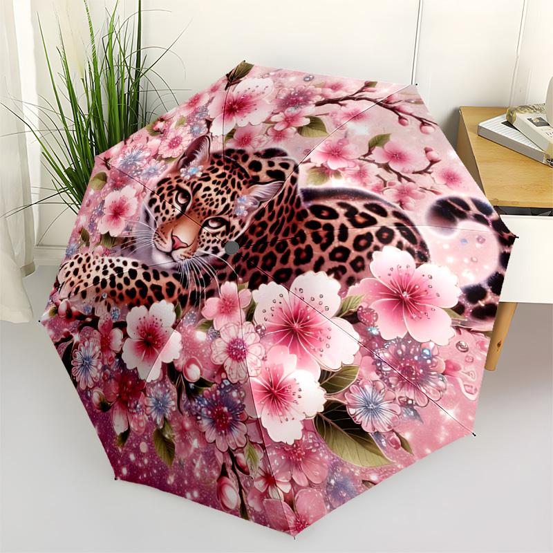 1pc Leopard Blossom Automatic Folding Umbrella - 8-Rib Automatic Open/Close, Large Canopy Birthday Festival Gift yy251217141