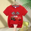 Camiseta de Verão para Meninos 2026, Nova Camiseta Infantil 100% Algodão, Carros Relâmpago McQueen, Manga Curta, Unissex, Top Versátil para Crianças