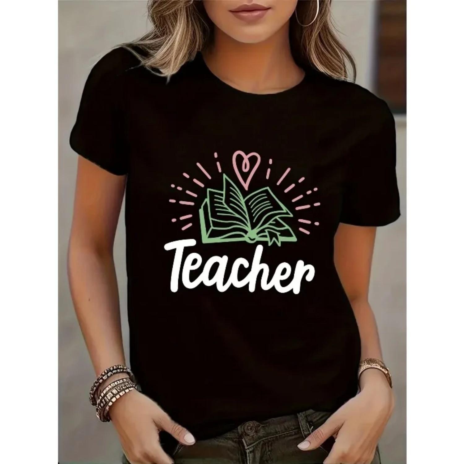 

Gratitude Teacher Pattern Printed s Top T-shirt Round Neck Short Sleeved Casual s Summer Tshirt Clothing Y2k Top S чёрный