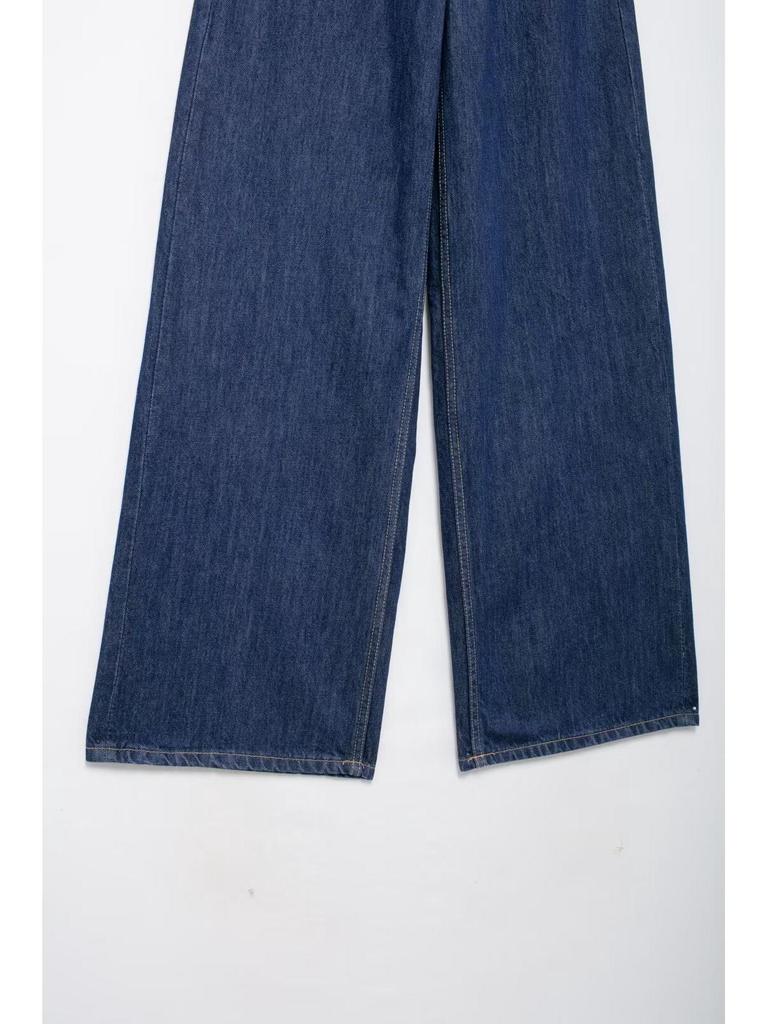 Women's European & American Style Double-Breasted Wide-Leg Jeans with Waistband - Personalized Fashion, High-Waisted, Slimming Fit.