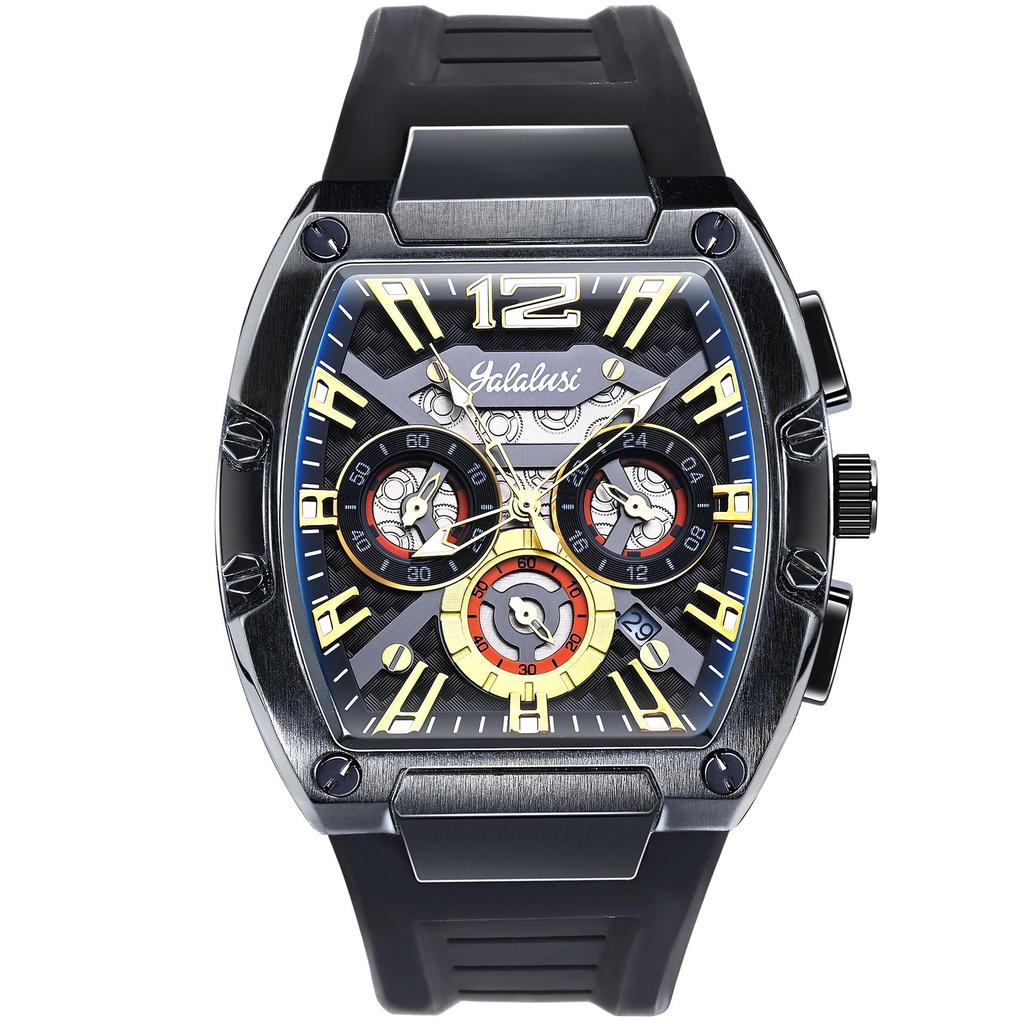 Relógio Vintage de Luxo para Homens Cronógrafo Esportivo de Pulso Quartzo com Pulseira de Silicone, Data, Luminoso