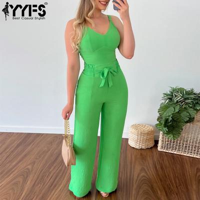 Pantaloni da donna, pantaloni, tute, bretelle, stampa tinta unita, casual, senza maniche