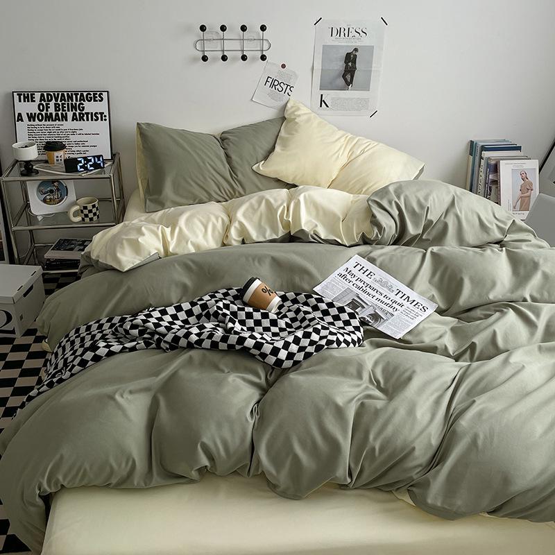 Four-Piece Pure Cotton Washable Bed Set: Skin-Friendly Sheet and Duvet Cover, Ideal for Dormitory Beds.