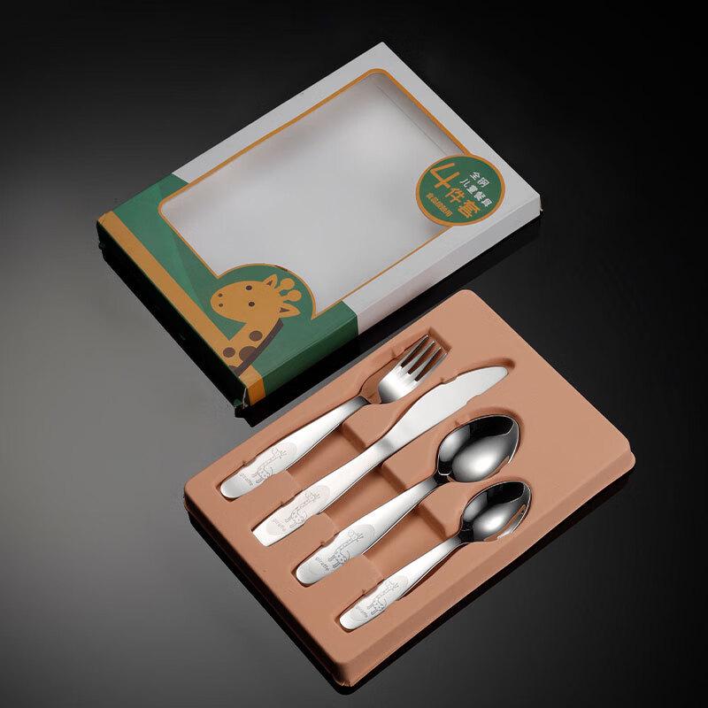 Qianxing 304 Stainless Steel Children s Deer Cutlery 4-Piece Set - 10-Pack