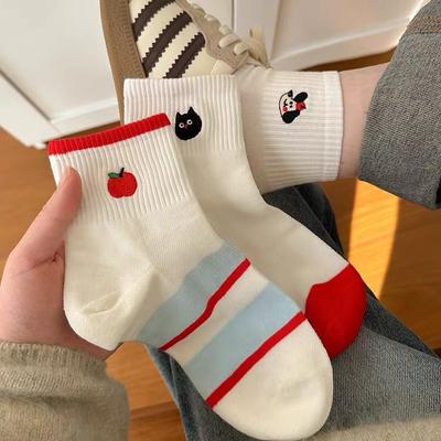 Cute White Summer Thin Cotton Socks Short Sporty Style Low-Top Sweat-Absorbing And Breathable Girl Socks