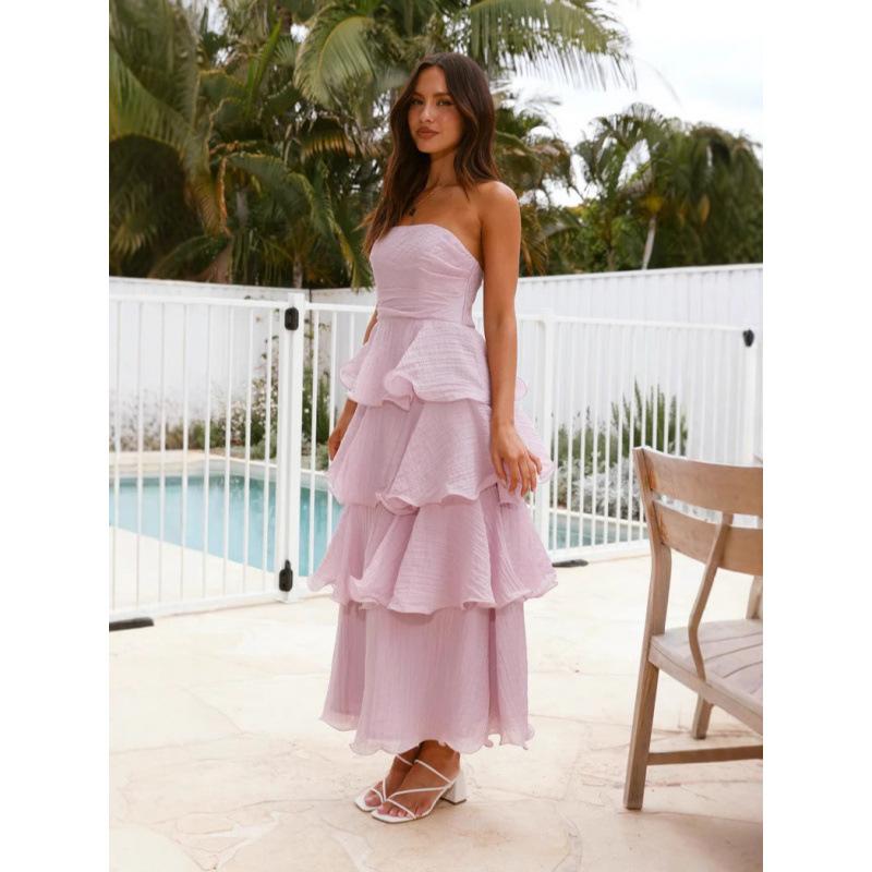 Summer European and American New Women's Clothing Sexy Fashion Tube Top Backless Cake Dress Women