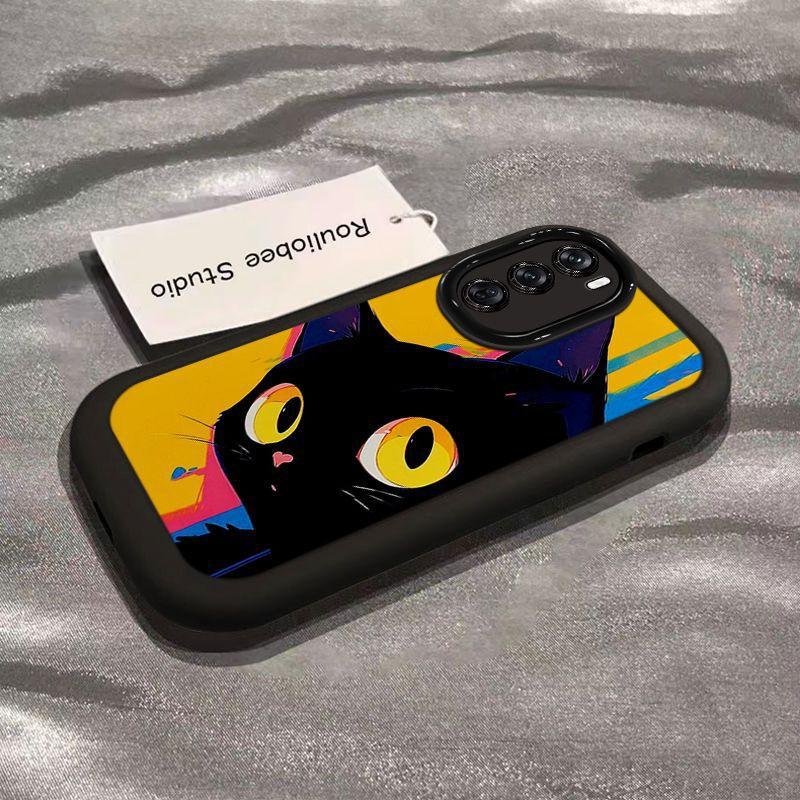 Premium Full Coverage Phone Case OPPO Reno12 Series Shockproof Anti-Drop Design With Stylish Black Cat Motif Dopamine OPPO Reno 12