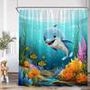 Cartoon Shower Curtain Ocean Animals Blue Whale Tropical Fish Lion Plantes Kids Bathroom Decor Polyester Bath Curtain with Hooks
